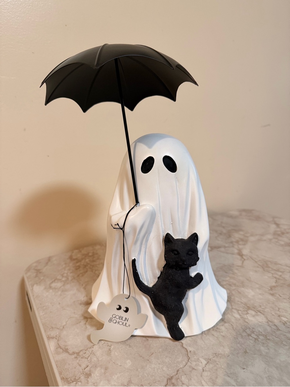 Goblin and Ghoul Ghost Figurine with Black Cat and Umbrella